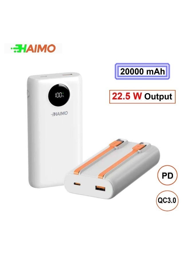 Haimo Power Bank 20000mAh 22.5W Fast Charging Power Bank with 2 Built-in Cables Supports All Android Phones and iPhone 12/13/14/15/16 and iPhone 17 All Series - Image 1